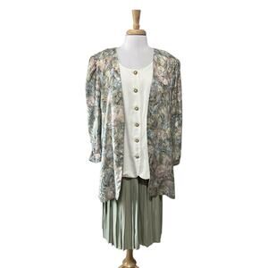 Special Thyme Women's 18 Mint Green Paisley Jacquard Floral Jacket & Skirt Set